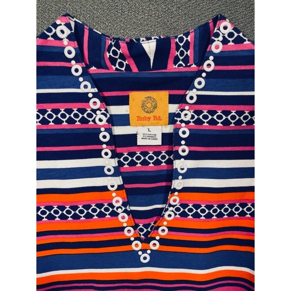 Ruby Rd NWT Colorful Mixed Print Tunic Top L Coastal Resort Cruise Travel - Picture 2 of 9
